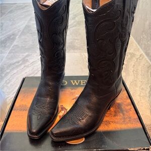 Old West Black Embossed Leather Heeled Boots
